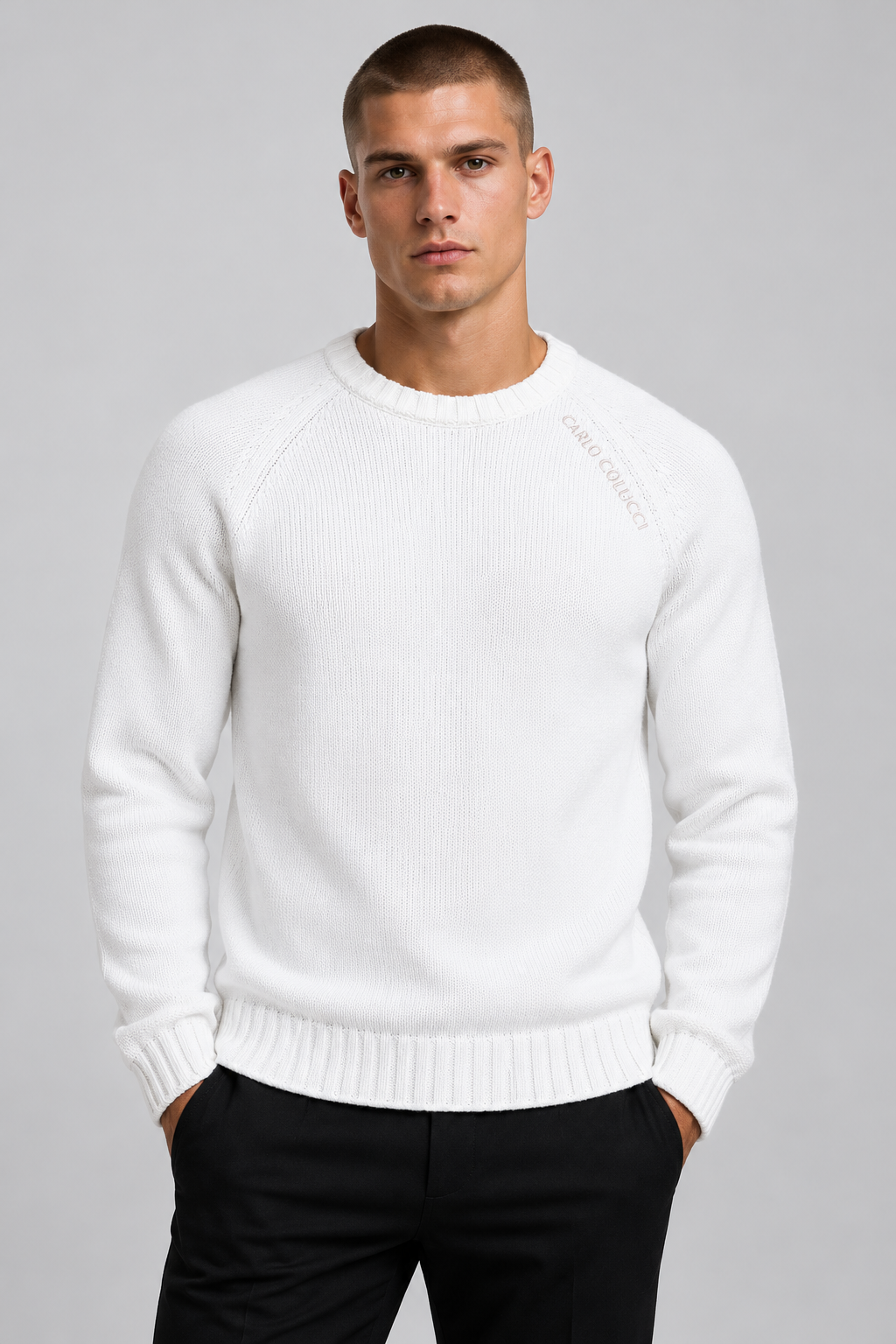 Carlo Colucci Feinstrick Pullover Weiß