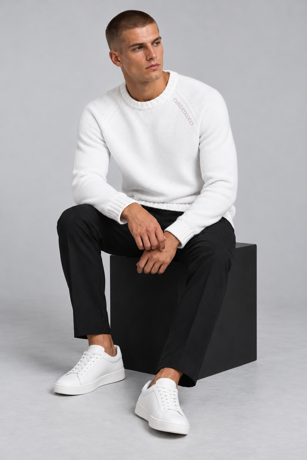 Carlo Colucci Feinstrick Pullover Weiß