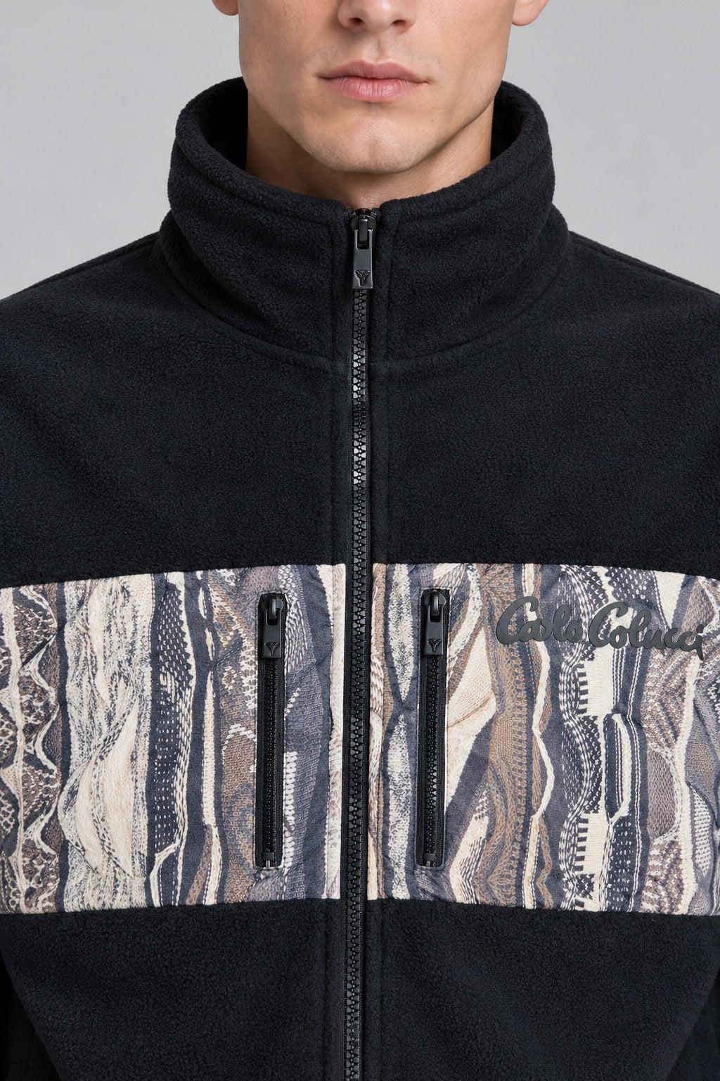 Carlo Colucci Fleece Jacke Teddy Schwarz