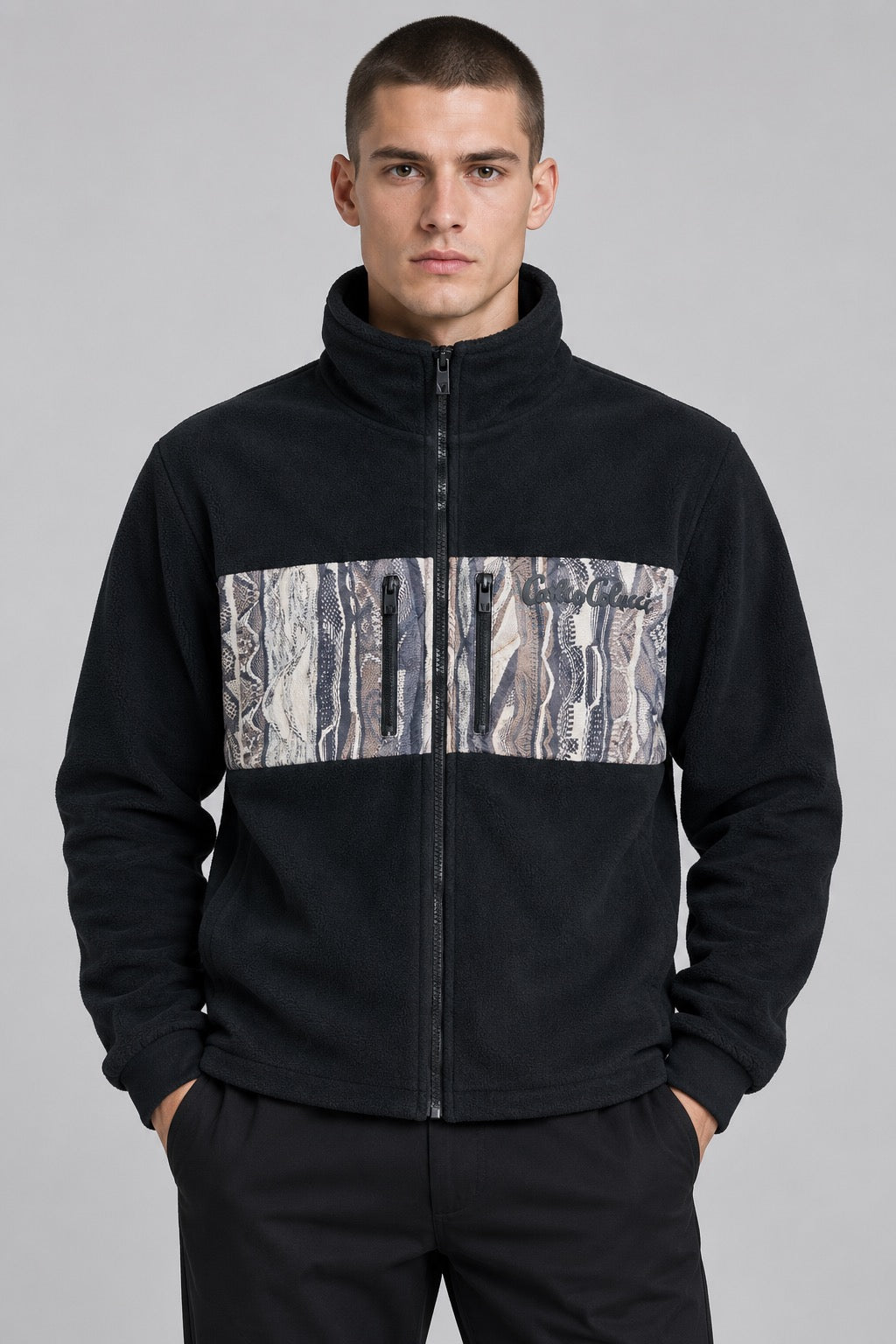 Carlo Colucci Fleece Jacke Teddy Schwarz