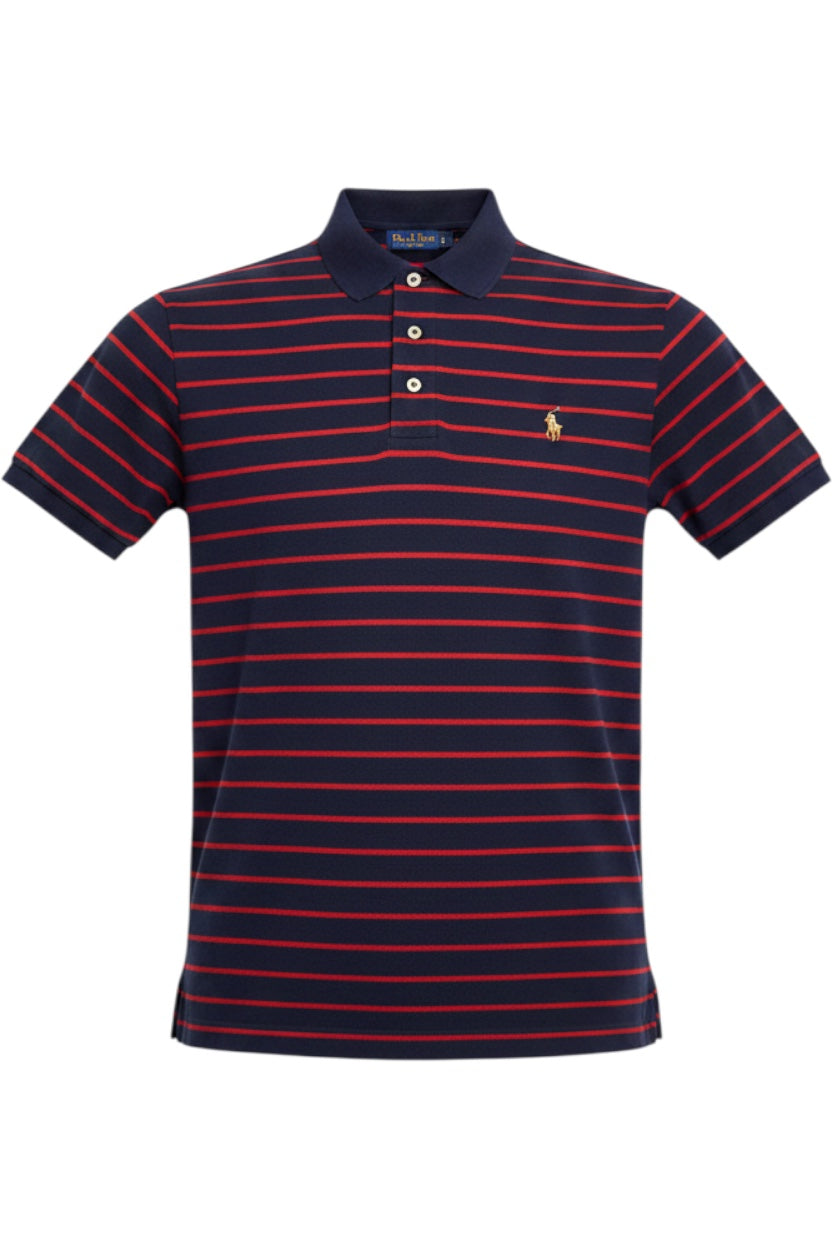 Polo Ralph Lauren Herren Poloshirt Slim Fit Gestreift Blau Rot Größe M
