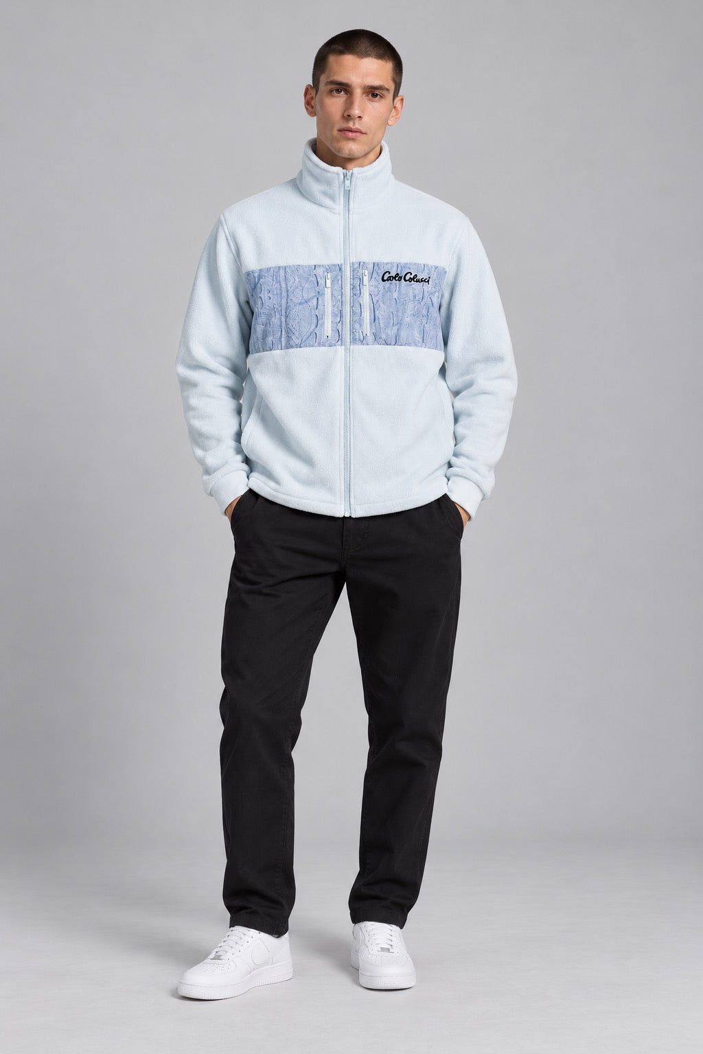 Carlo Colucci Fleece Jacke Teddy Blau