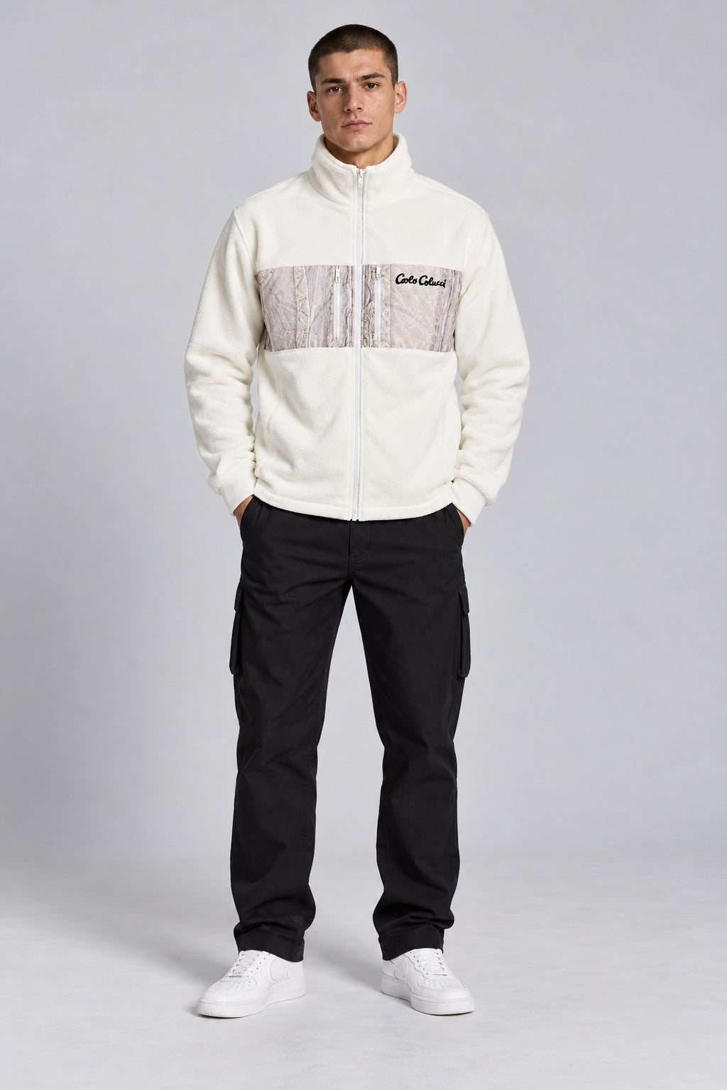 Carlo Colucci Fleece Jacke Teddy Creme Weiß