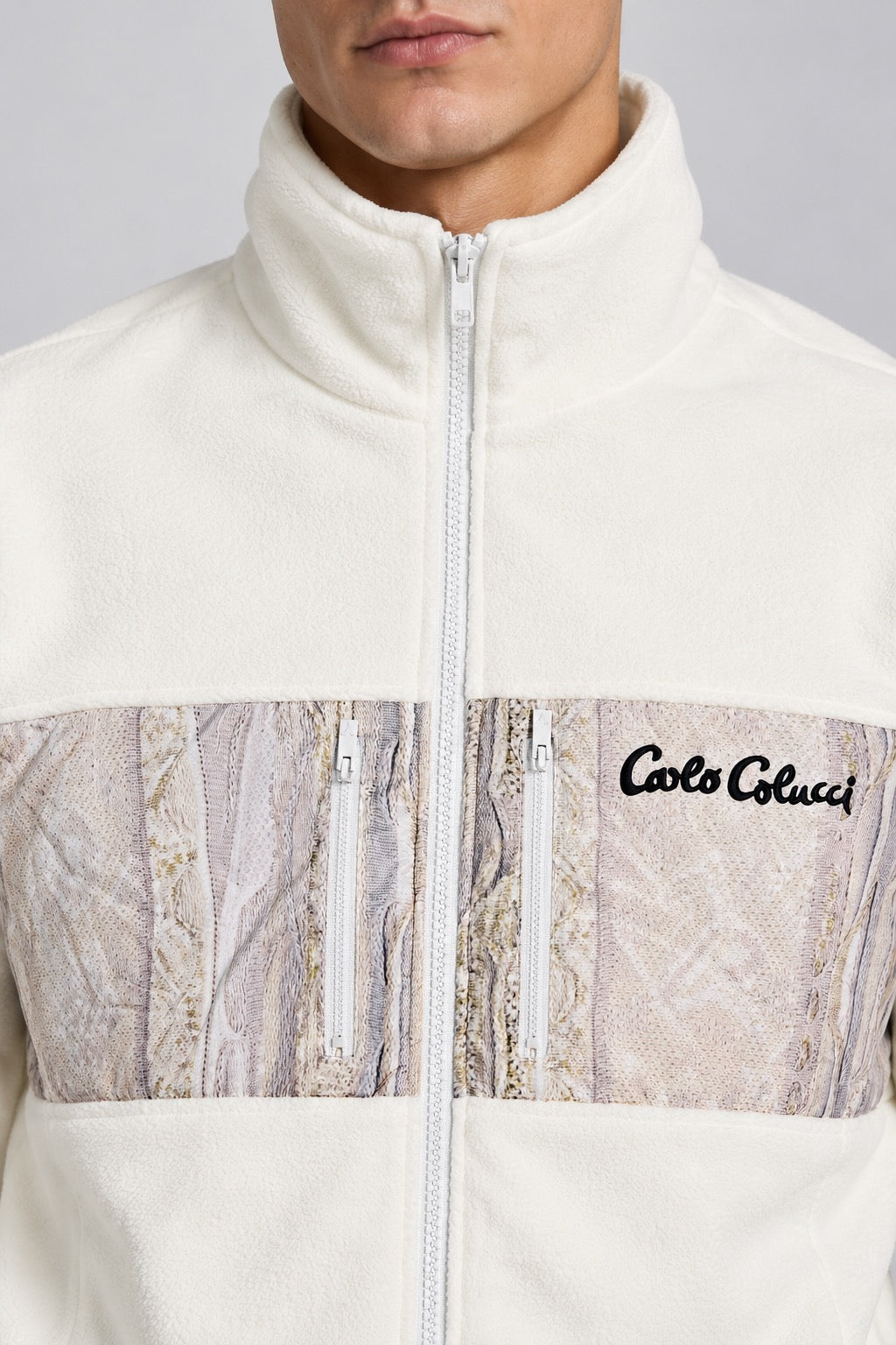 Carlo Colucci Fleece Jacke Teddy Creme Weiß