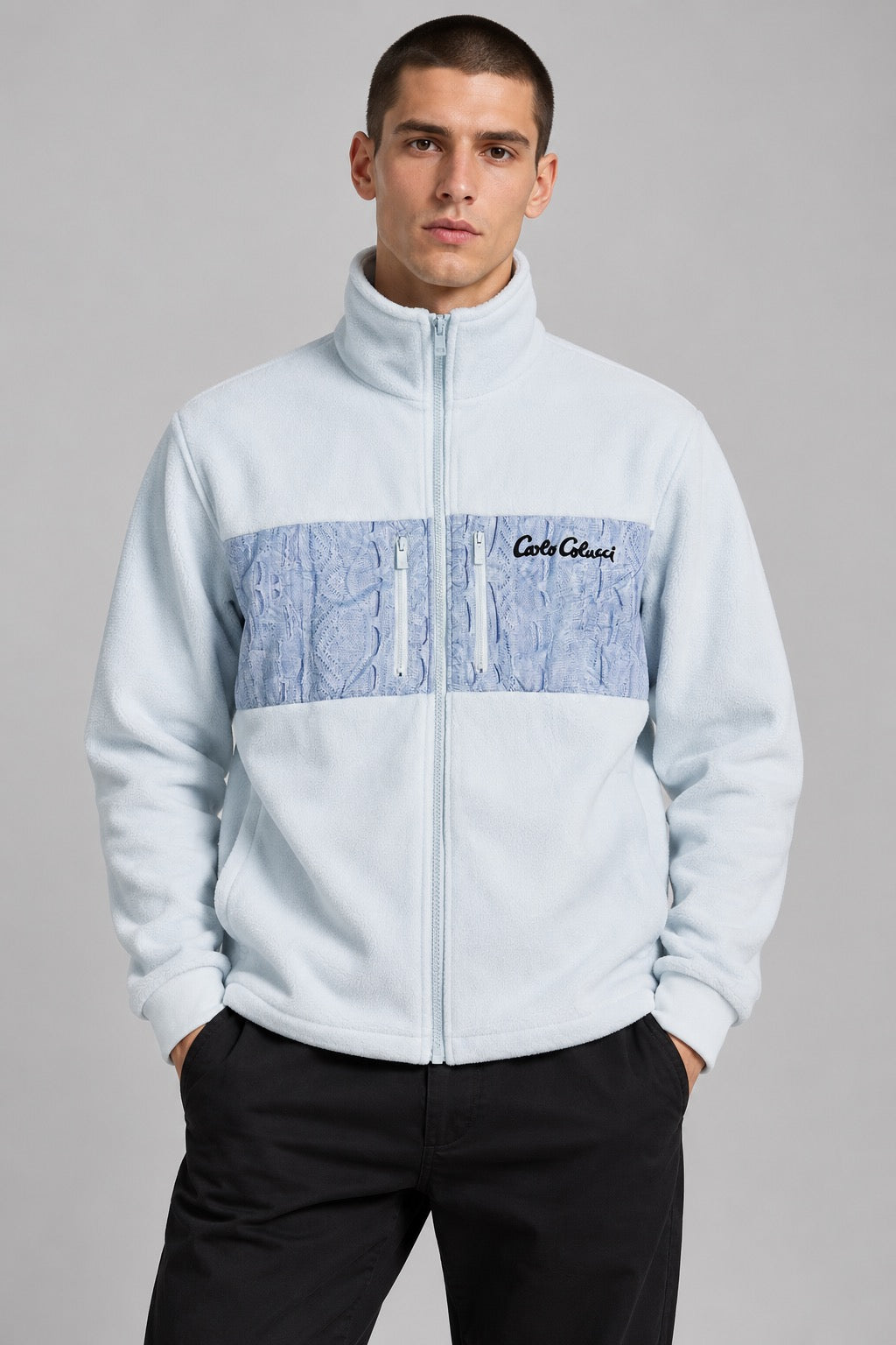 Carlo Colucci Fleece Jacke Teddy Blau