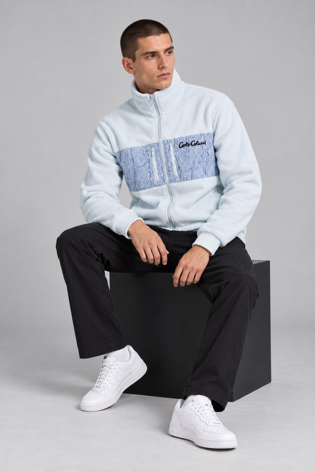 Carlo Colucci Fleece Jacke Teddy Blau