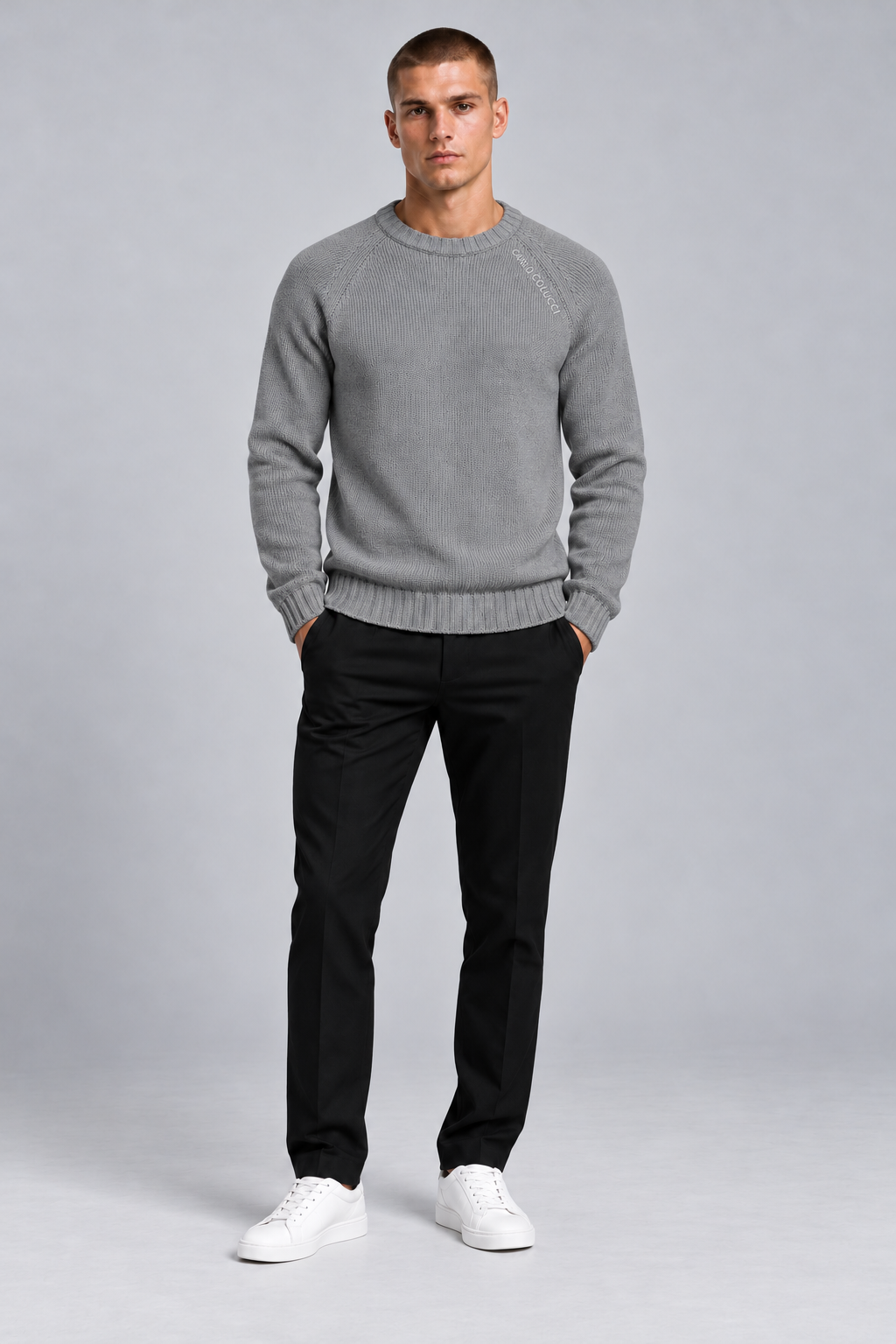 Carlo Colucci Feinstrick Pullover Grau