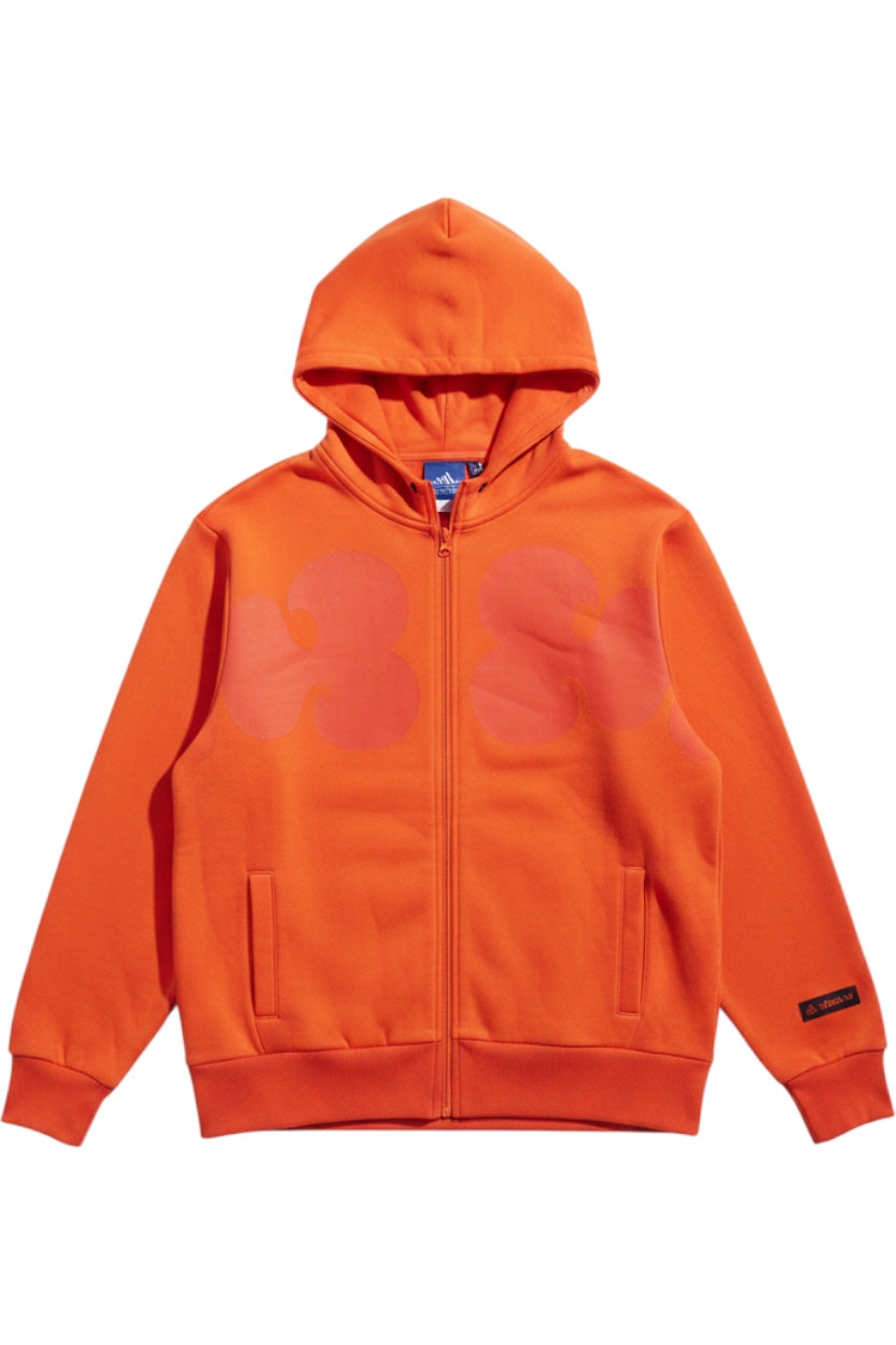 Adidas Kapuzenjacke Orange/Rot mit Grafikprint – Größe L
