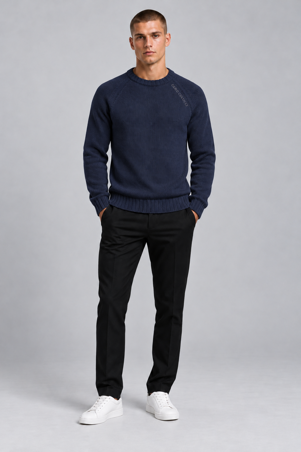 Carlo Colucci Feinstrick Pullover Blau