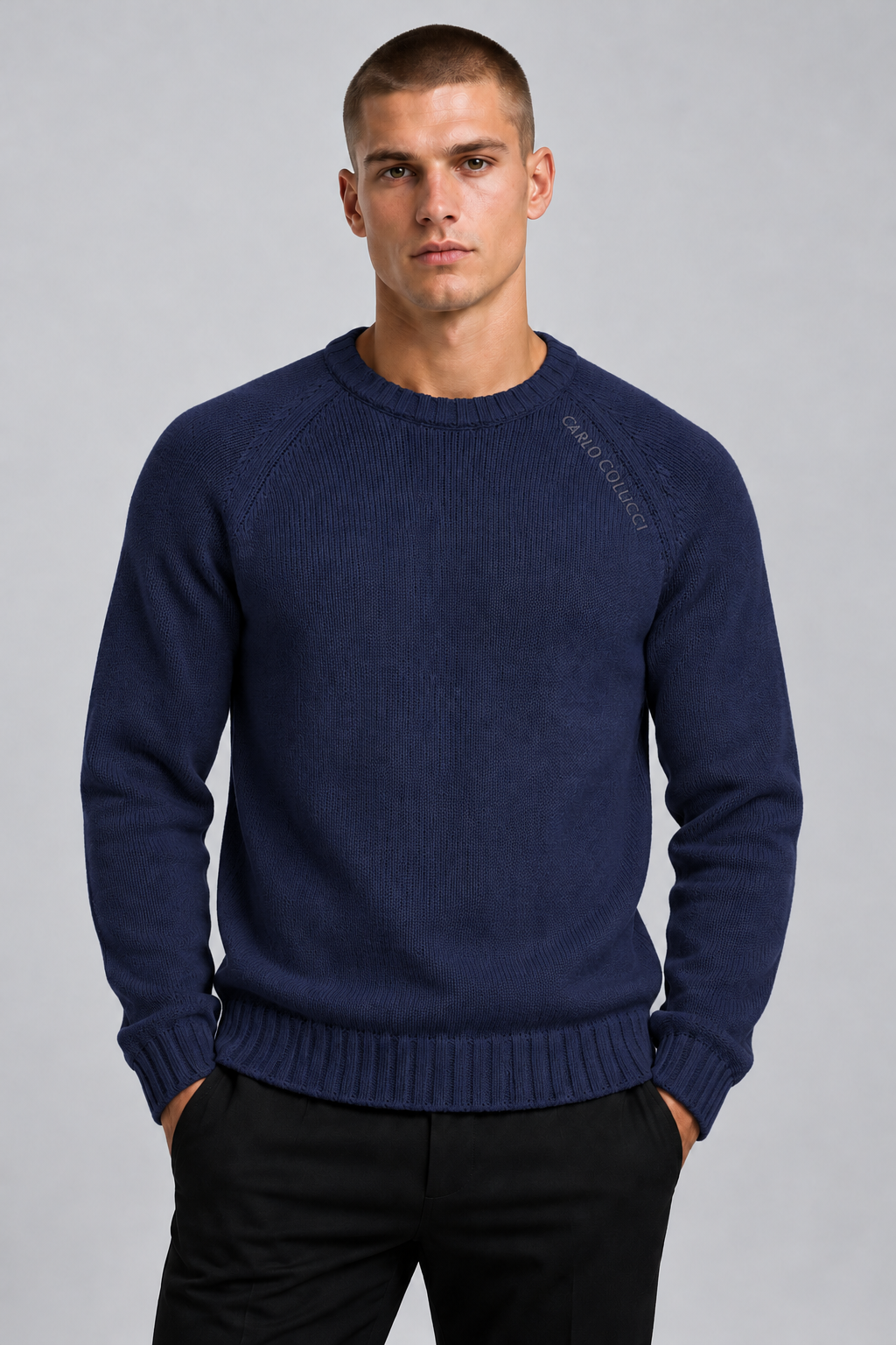 Carlo Colucci Feinstrick Pullover Blau