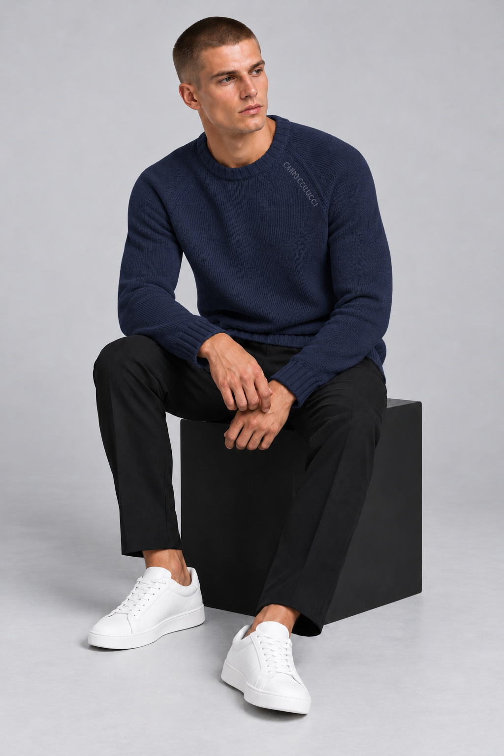 Carlo Colucci Feinstrick Pullover Blau