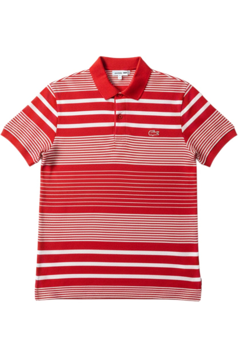 Lacoste Herren Poloshirt Slim Fit Gestreift Rot Weiß Größe S