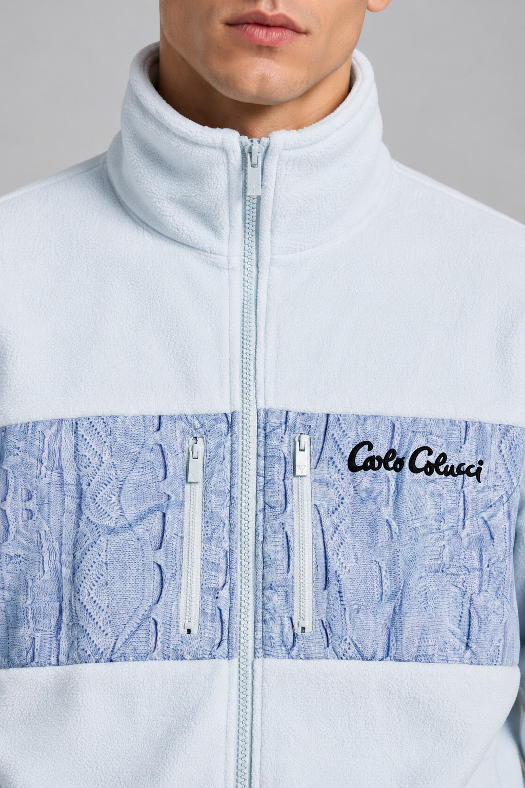 Carlo Colucci Fleece Jacke Teddy Blau