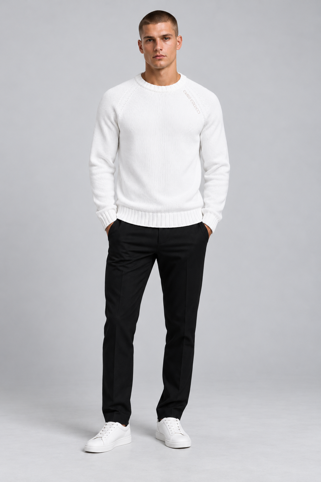 Carlo Colucci Feinstrick Pullover Weiß