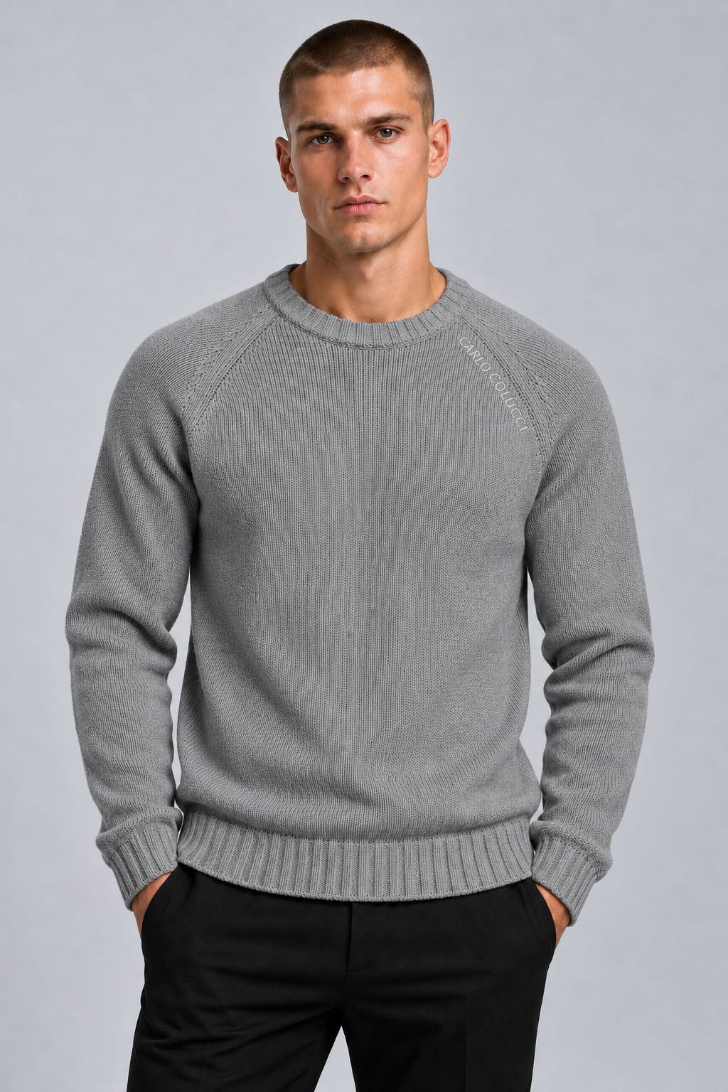 Carlo Colucci Feinstrick Pullover Grau