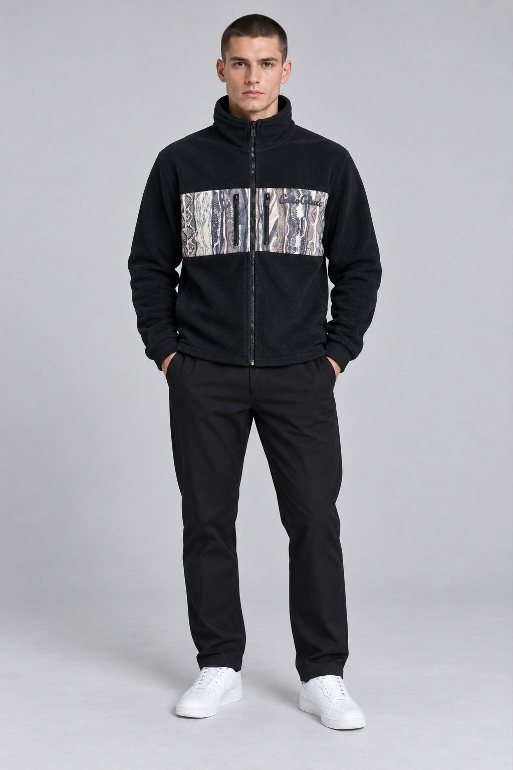 Carlo Colucci Fleece Jacke Teddy Schwarz