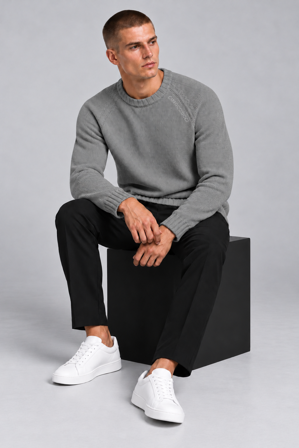 Carlo Colucci Feinstrick Pullover Grau