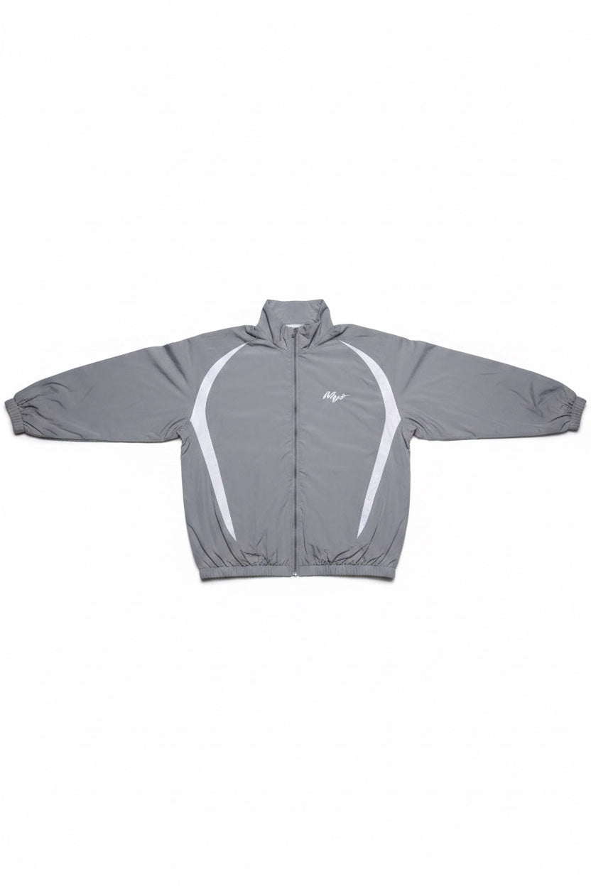 Bershka Herren Trainingsjacke Grau Weiß Einfarbig Größe L