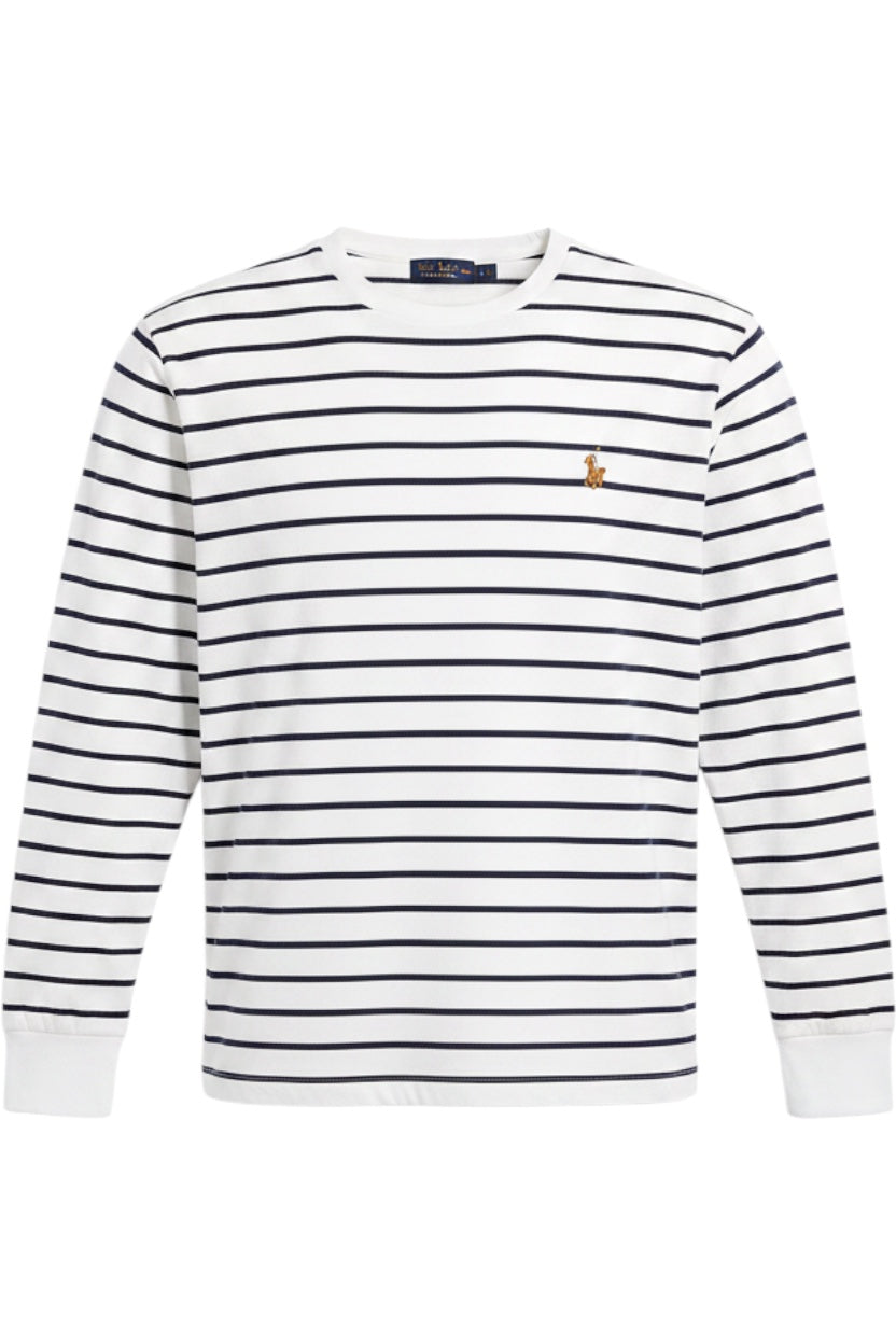 Polo Ralph Lauren Herren Langarmshirt Gestreift Weiß Blau Größe L
