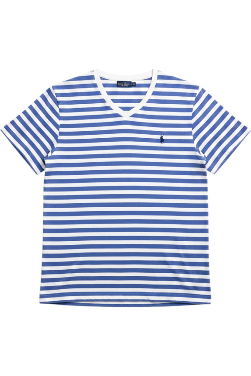 Polo Ralph Lauren Herren T-Shirt Custom Slim Fit Gestreift Blau Weiß Größe XL