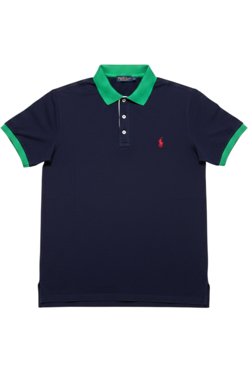 Polo Ralph Lauren Herren Poloshirt Custom Slim Fit Blau Grün Größe L