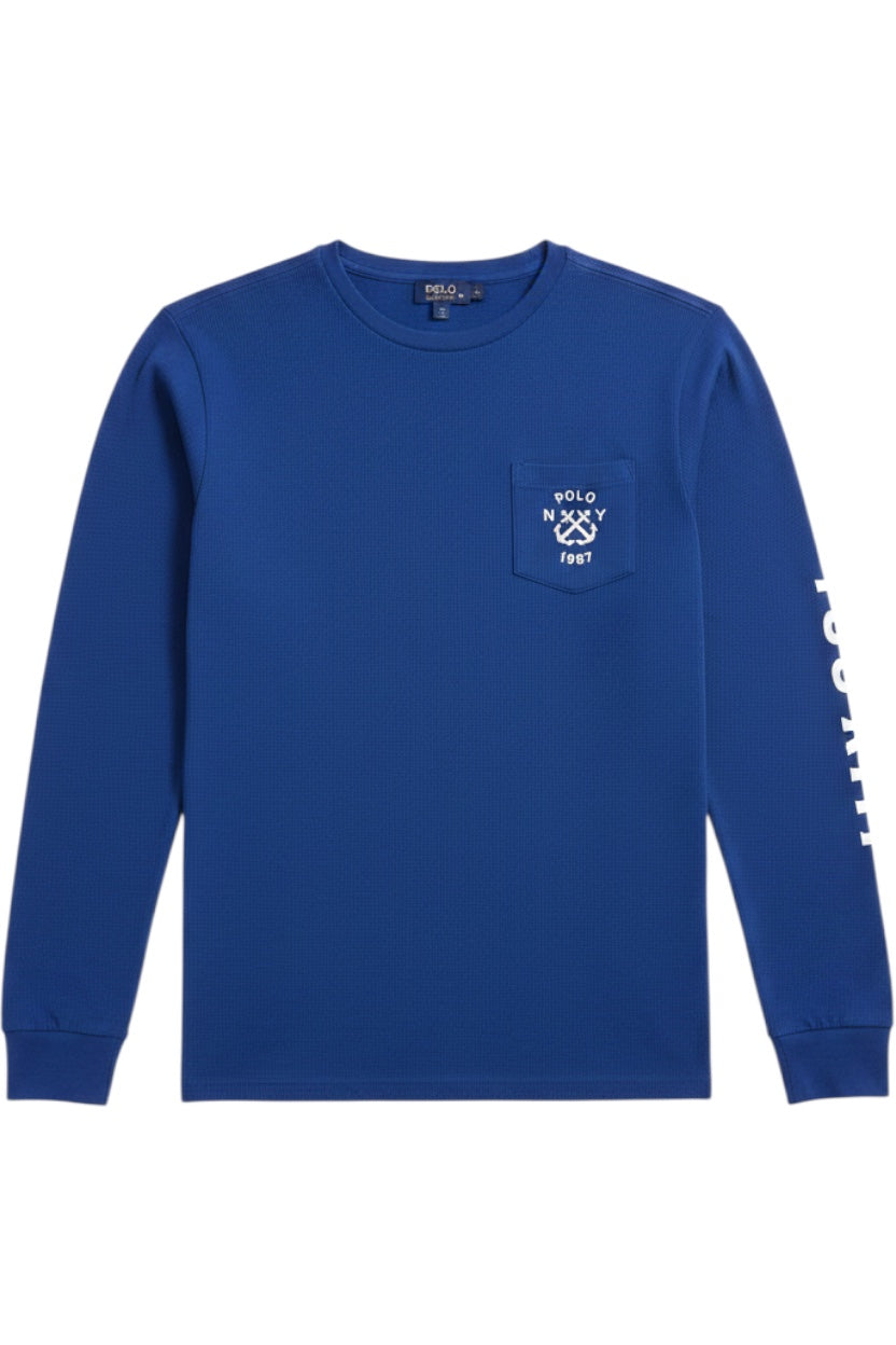 Polo Ralph Lauren Herren Langarmshirt Custom Slim Fit Blau Größe S