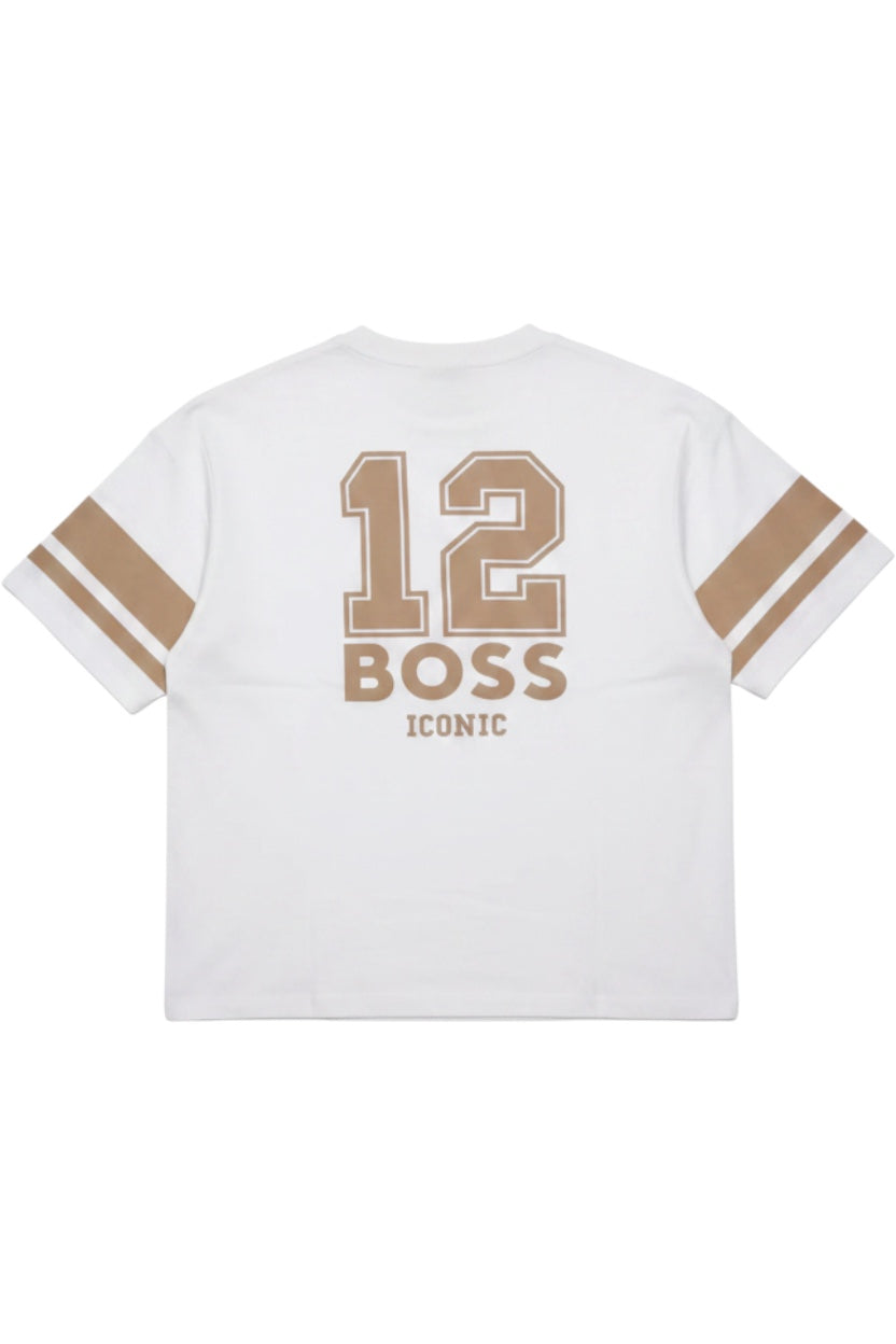 Hugo Boss Herren T-Shirt Weiß-Braun Print Größe S