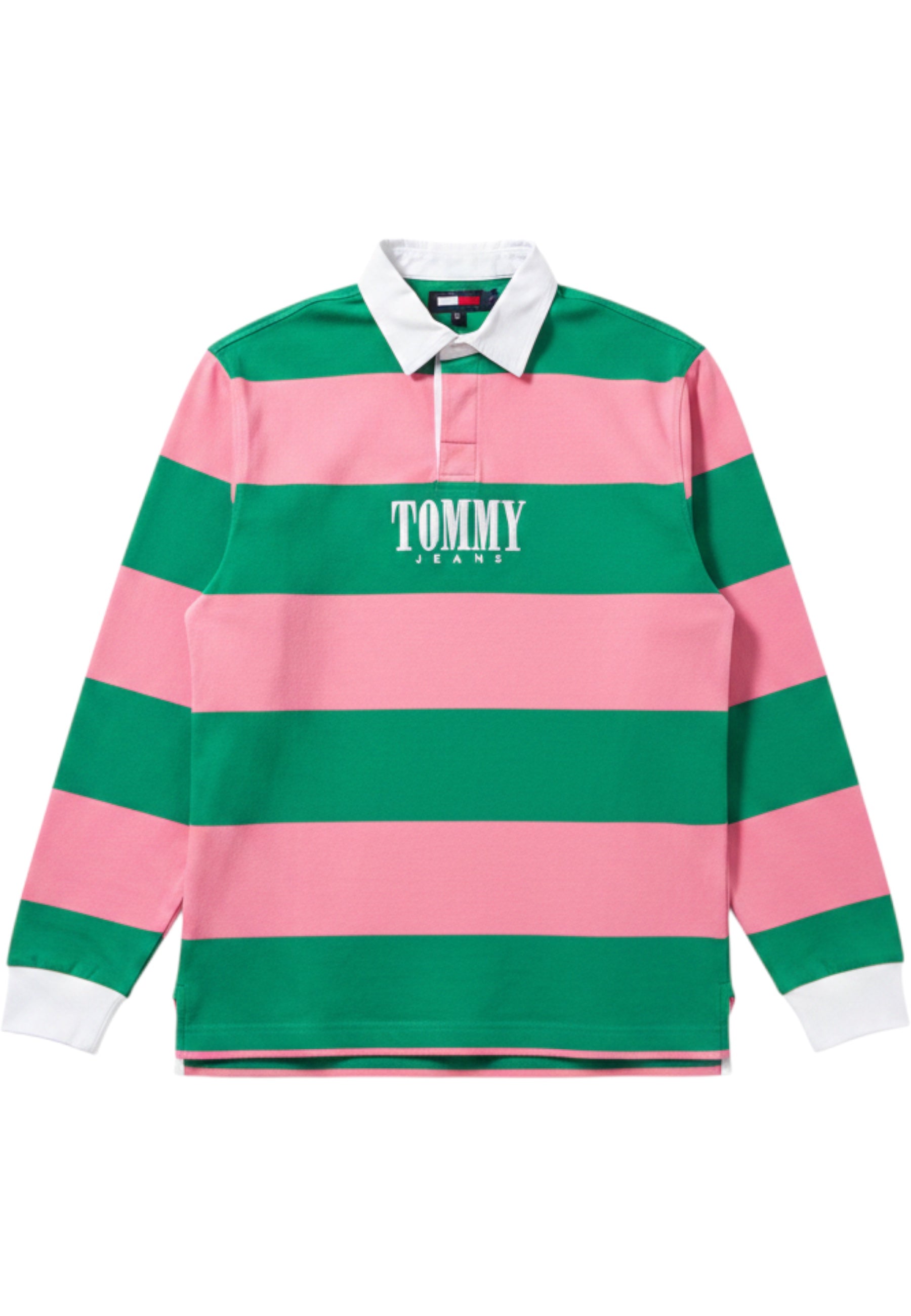 Tommy Hilfiger Jeans Herren Rugby Shirt Pink Grün Weiß Größe S