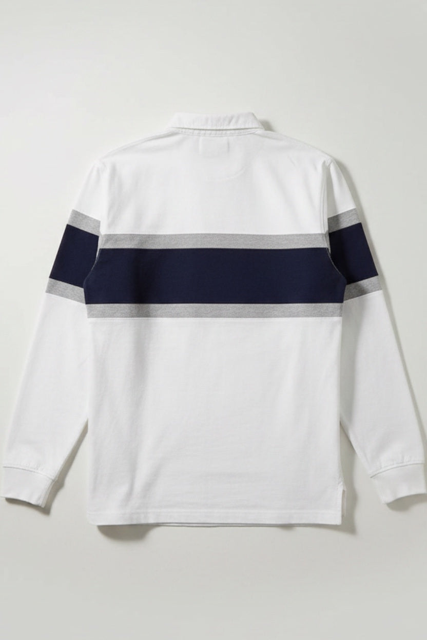 Beverly Hills Polo Club Herren Rugby Shirt Weiß Blau Grau Größe L