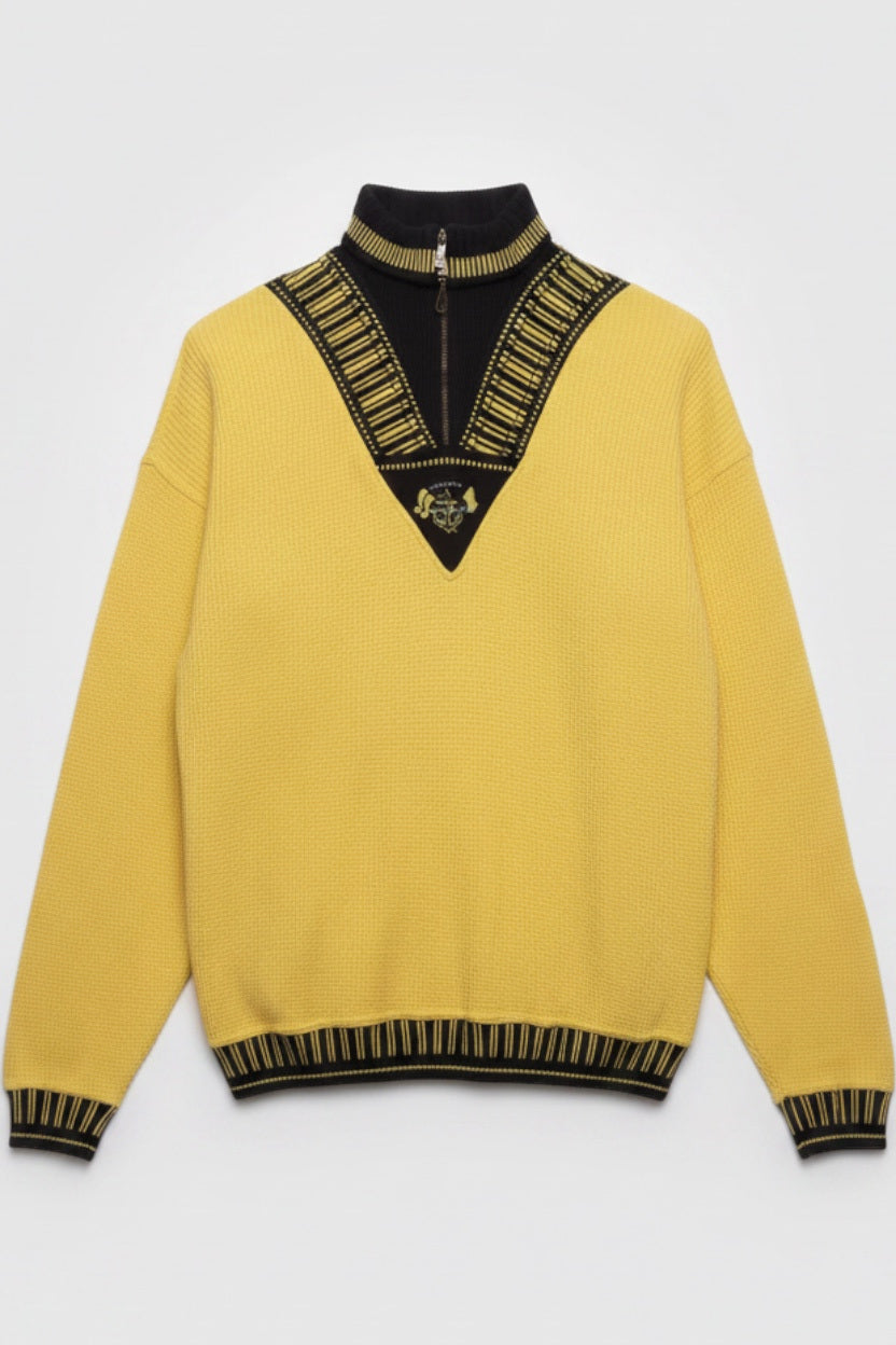 Carlo Colucci Herren Strickpullover Gelb Schwarz Größe L
