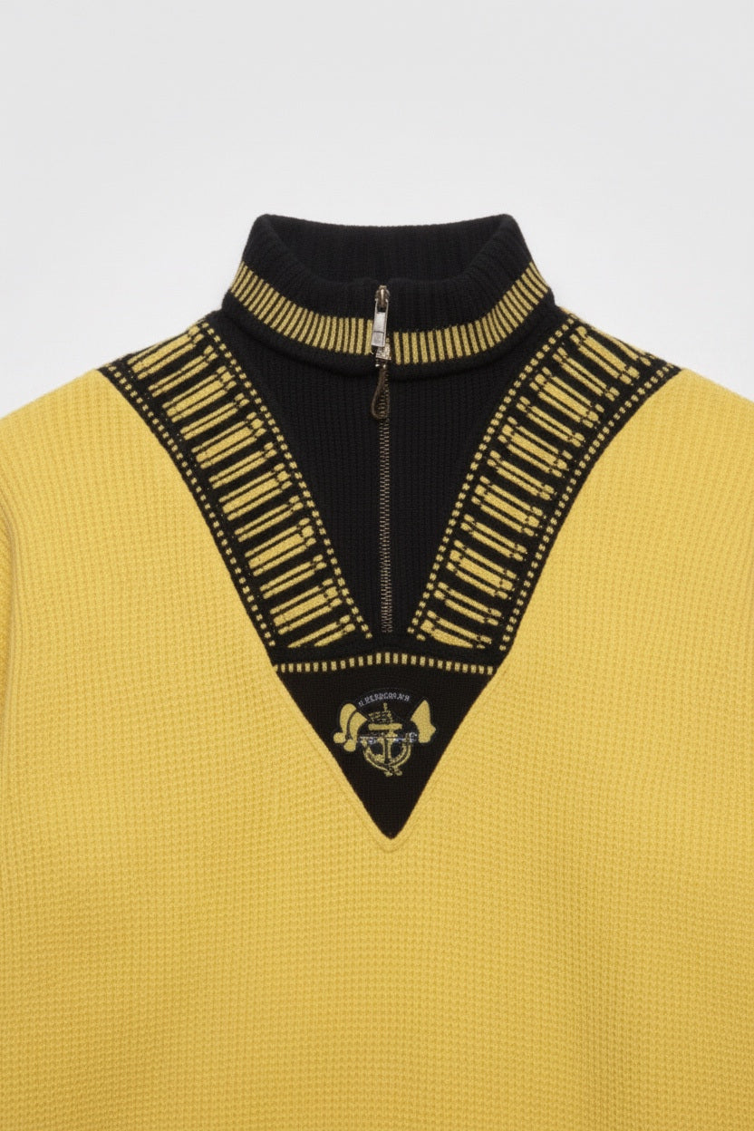 Carlo Colucci Herren Strickpullover Gelb Schwarz Größe L