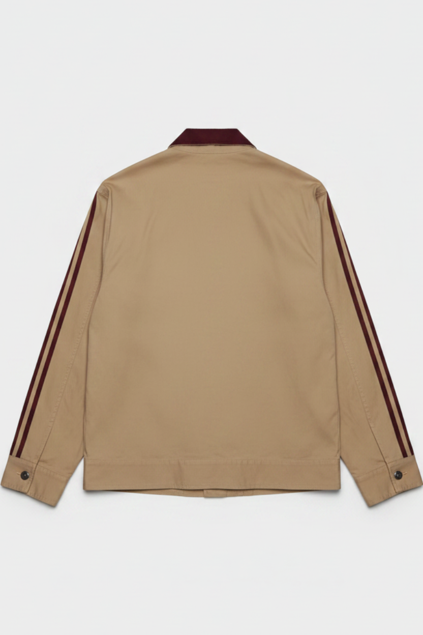 Daily Deals Outlet Adidas Originals men's jacket in beige with red striped sleeves, cotton material, back view