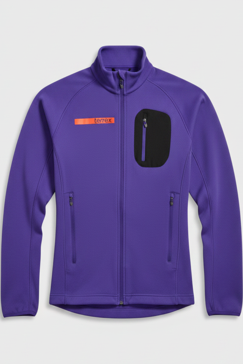 Daily Deals Outlet Adidas Terrex fleece jacket in purple with a black chest pocket and orange logo detail
