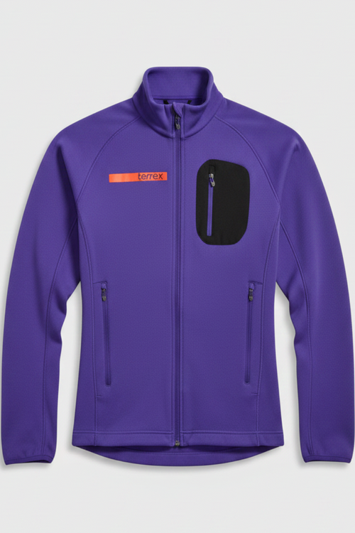 Daily Deals Outlet Adidas Terrex fleece jacket in purple with a black chest pocket and orange logo detail