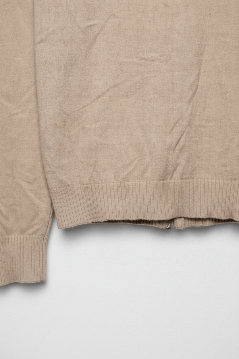 Daily Deals Outlet beige Lauren Jeans Co. Ralph Lauren men's fine knit cotton cardigan with ribbed hem detail.