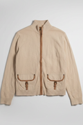 Daily Deals Outlet beige Lauren Jeans Co. Ralph Lauren cotton zip-up cardigan with brown leather trim pockets