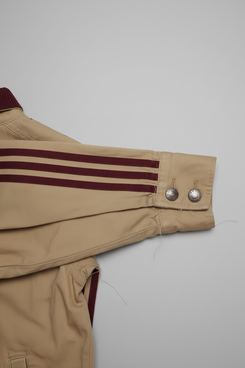 Daily Deals Outlet Adidas Originals beige cotton jacket sleeve with red stripes and branded metal buttons