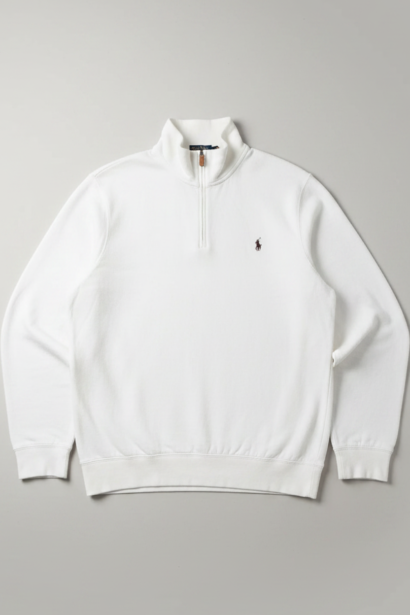 Daily Deals Outlet beige Polo Ralph Lauren quarter-zip knit sweater for men with embroidered logo