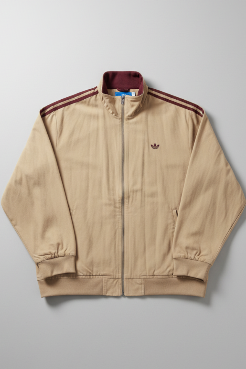 Daily Deals Outlet Adidas Originals beige and red striped cotton track jacket with zip front and ribbed cuffs