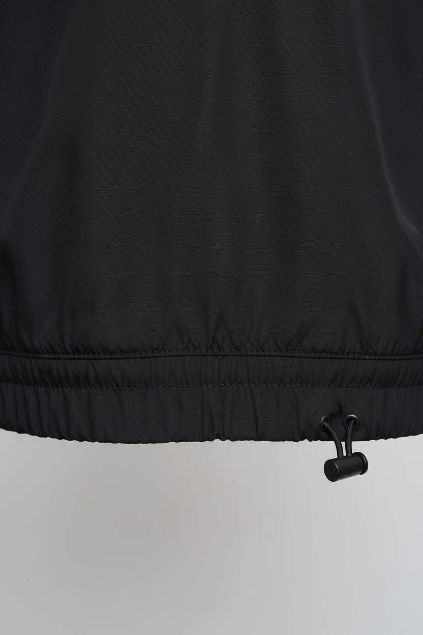 Daily Deals Outlet black Adidas coach jacket hem with adjustable drawstring and elastic waistband detail