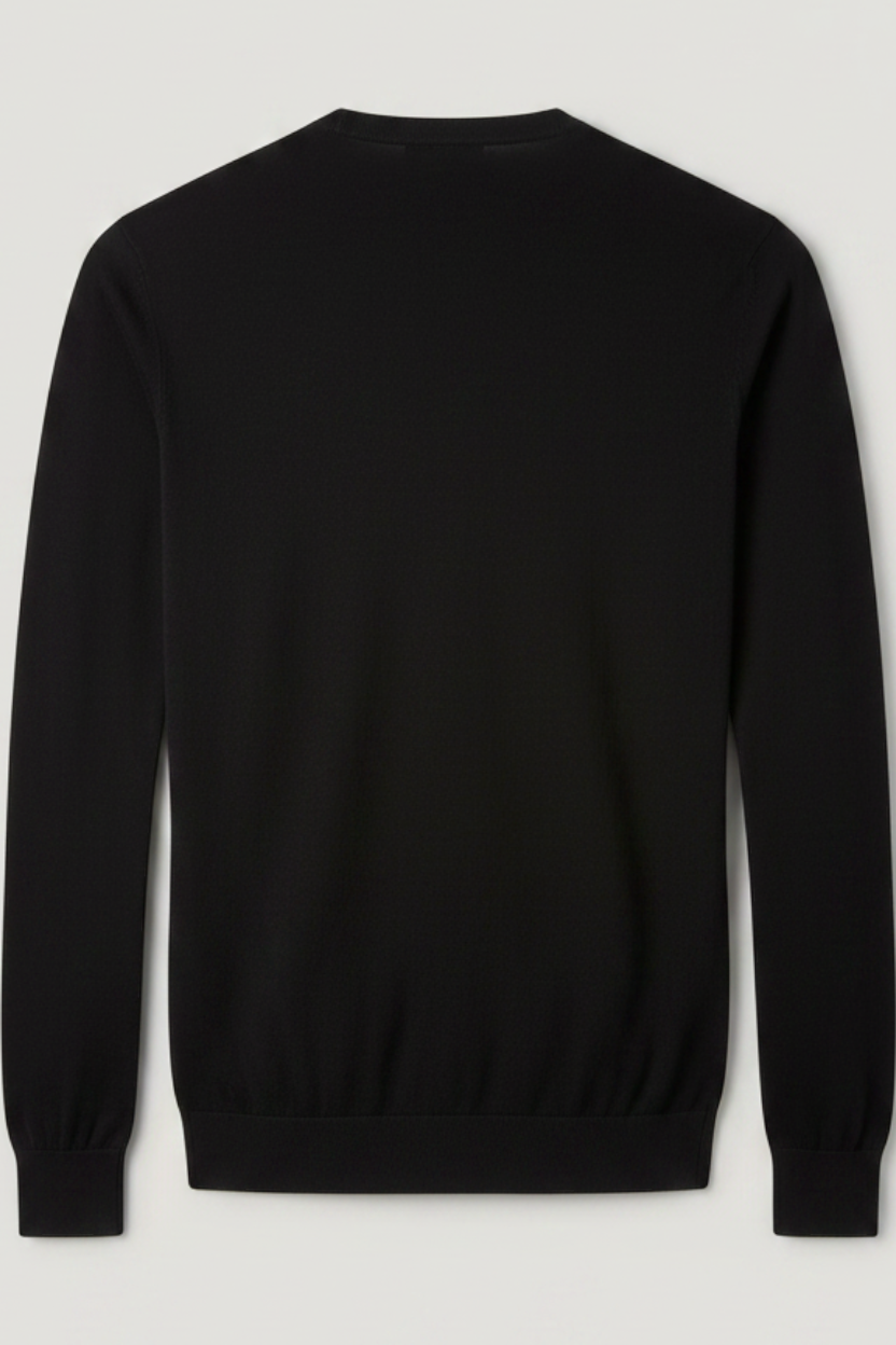 Back view of a black U.S. Polo Assn. men's cotton knit sweater with long sleeves and ribbed cuffs.