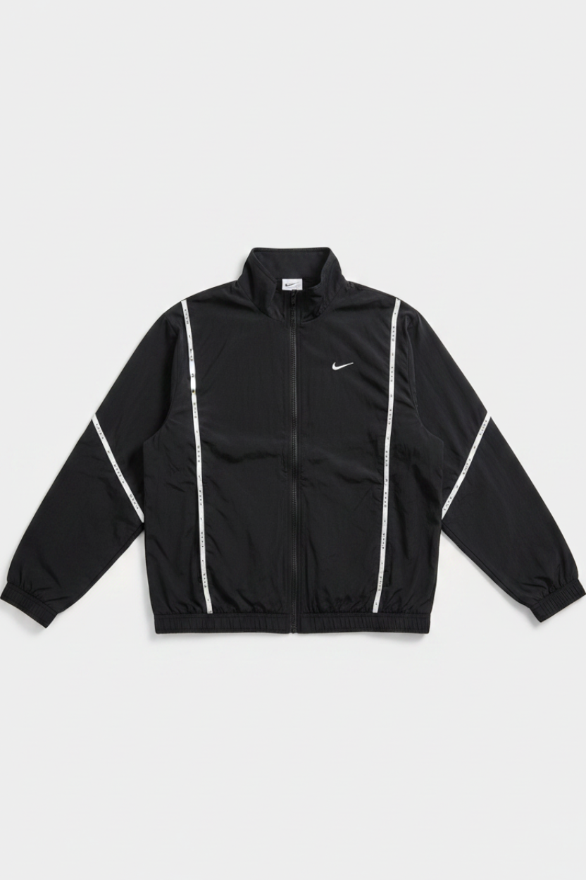 Daily Deals Outlet black Nike men's long-sleeve jacket with subtle white stripe detailing and front zip closure.
