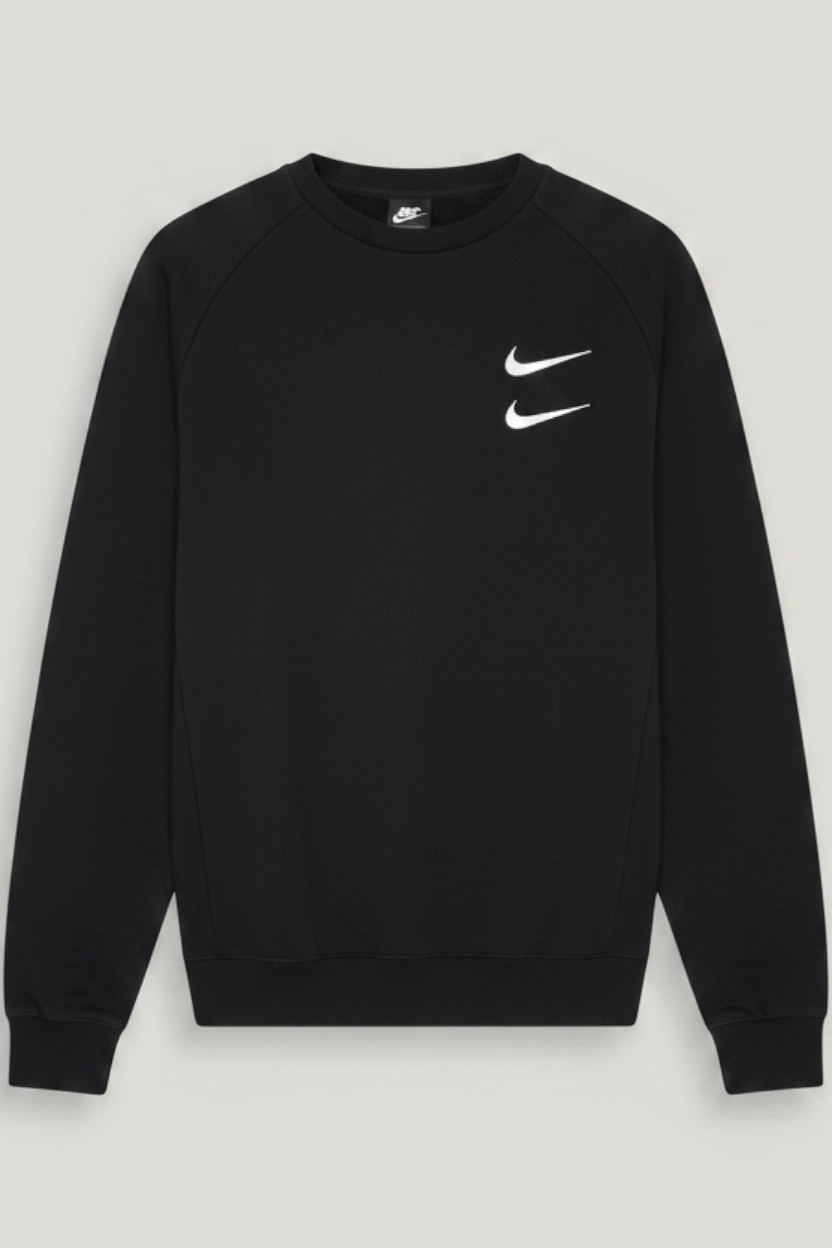 Daily Deals Outlet black Nike men's sweatshirt with double swoosh logo print in cotton-polyester blend, size XL.