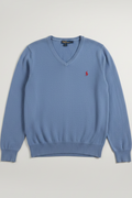 Daily Deals Outlet blue Polo Ralph Lauren V-neck sweater in fine knit fabric with red logo embroidery for men
