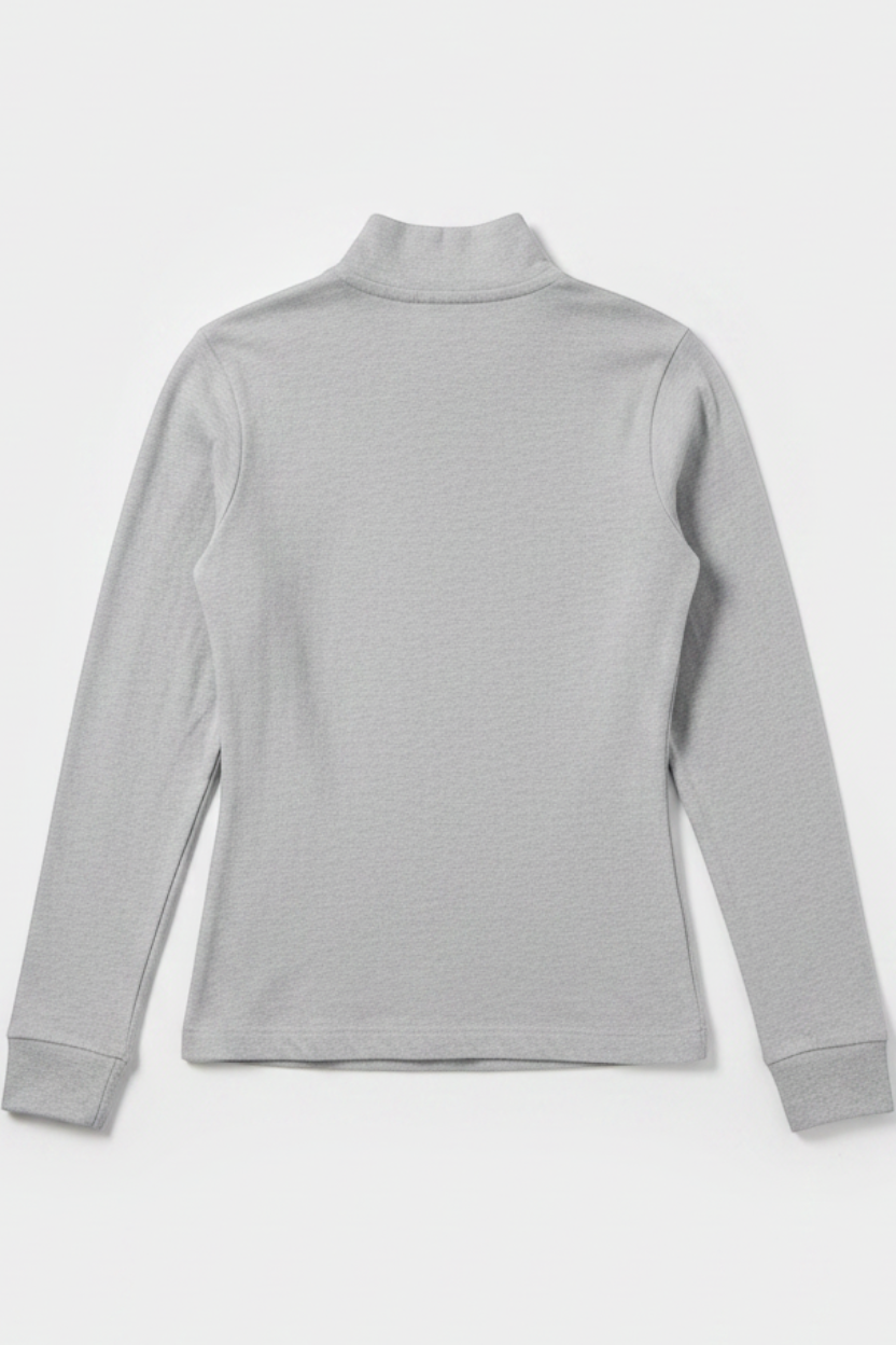 Daily Deals Outlet grey Lacoste rugby shirt for men, back view showing long sleeves and cotton blend fabric.