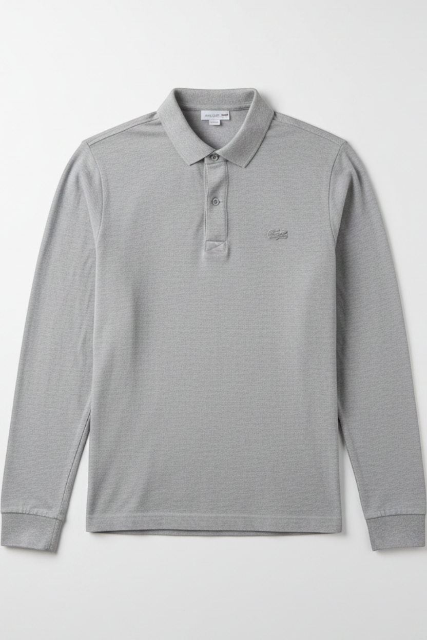 Daily Deals Outlet grey Lacoste long-sleeve rugby shirt in cotton blend with a classic collar and button placket