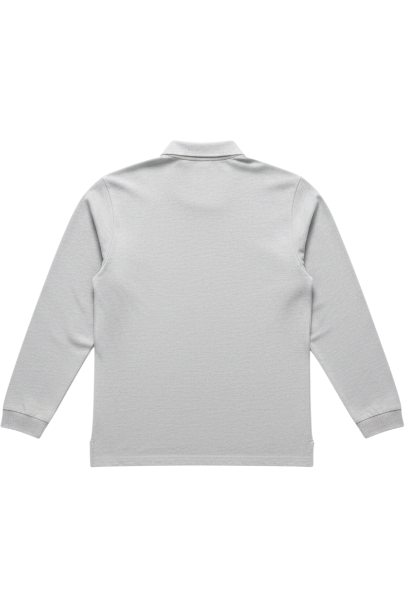 Daily Deals Outlet grey Filippa K long-sleeve rugby shirt in cotton blend with a classic collar, back view.
