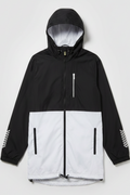 Daily Deals Outlet Hummel men's black and white polyester hooded jacket with long sleeves and zip-up front.