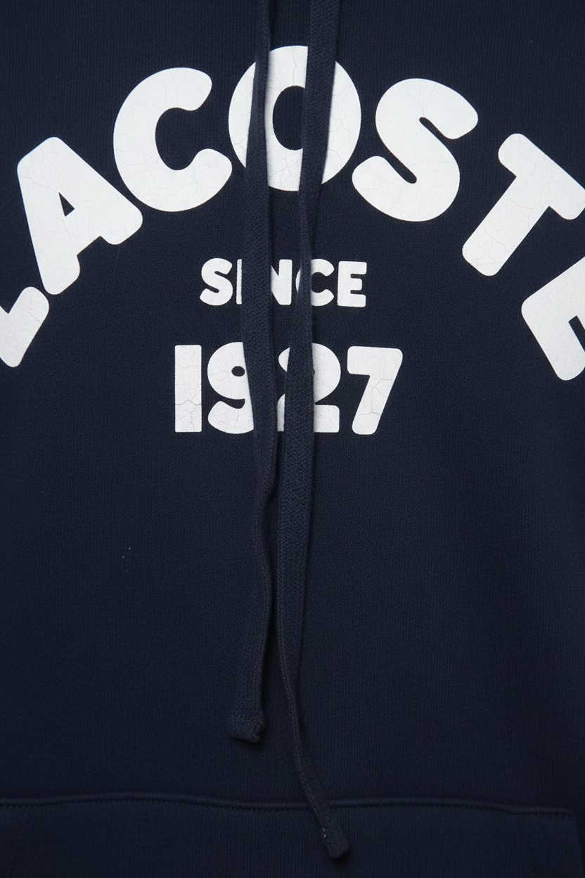 Daily Deals Outlet blue Lacoste hoodie with white graphic print and drawstring hood