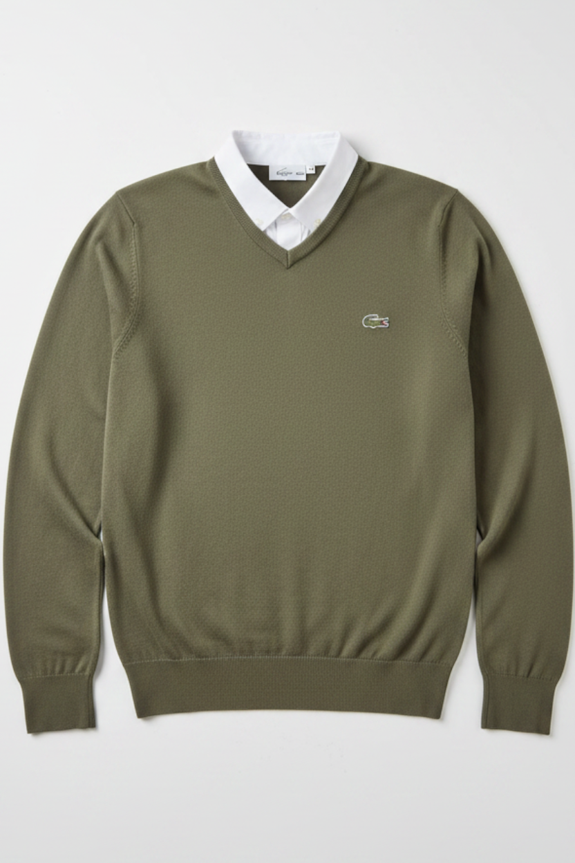 Daily Deals Outlet Lacoste Sport green and white fine-knit V-neck sweater for men with signature crocodile logo
